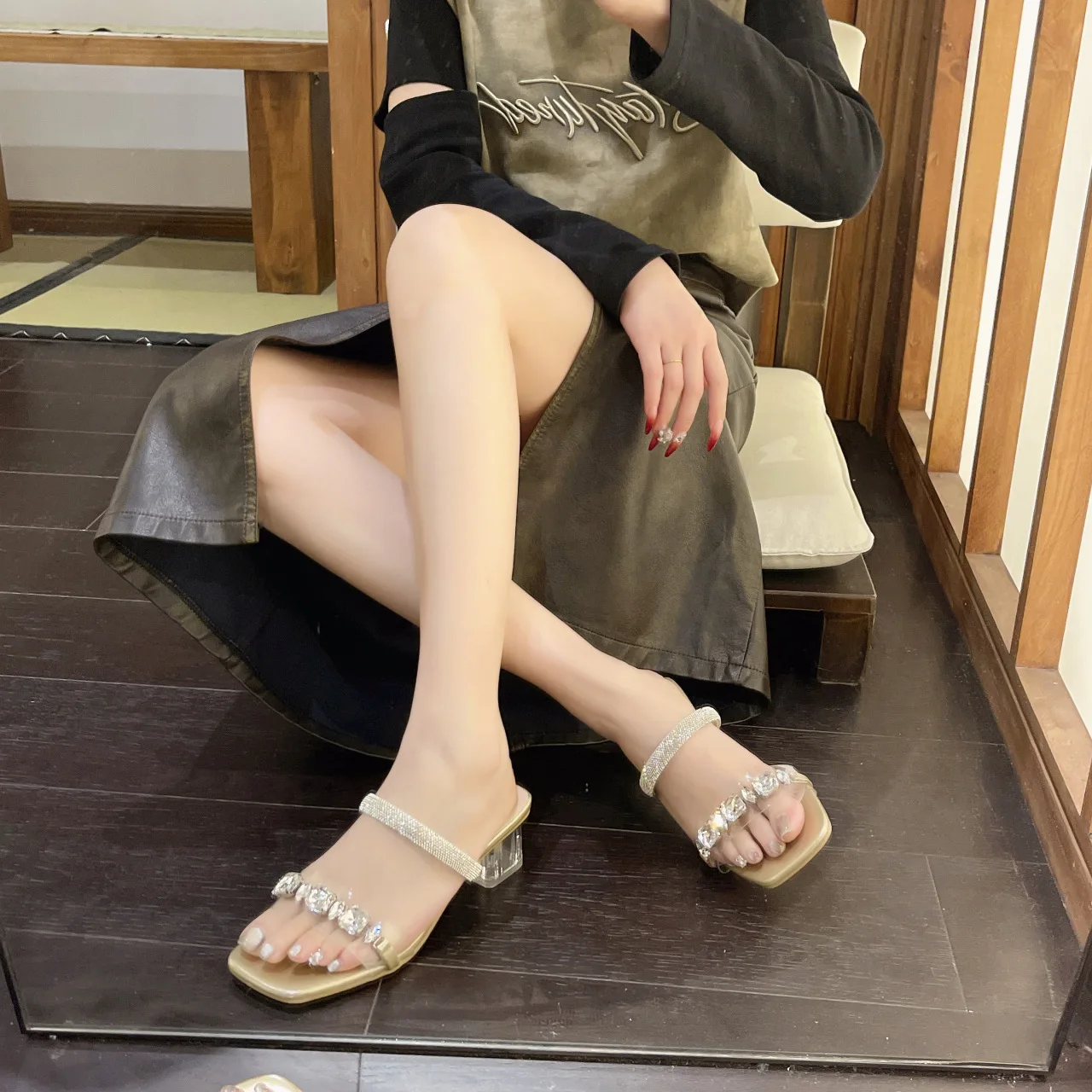 Wholesale Designer Evening Party Pumps Ladies High Heeled sandals Open toe Silver Gold Block Crystal Heels Bridal Shoes Stock