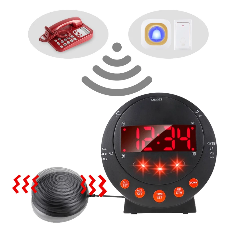 Digital super loud alarm clock with notification system red flashing alert lights strong vibration shaker clock for homecare