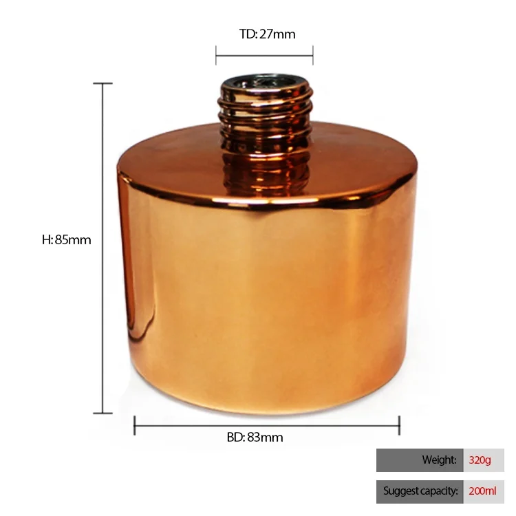 LANGXU unique electroplating rose gold silver cylinder round glass crystal diffuser bottle with screw lids