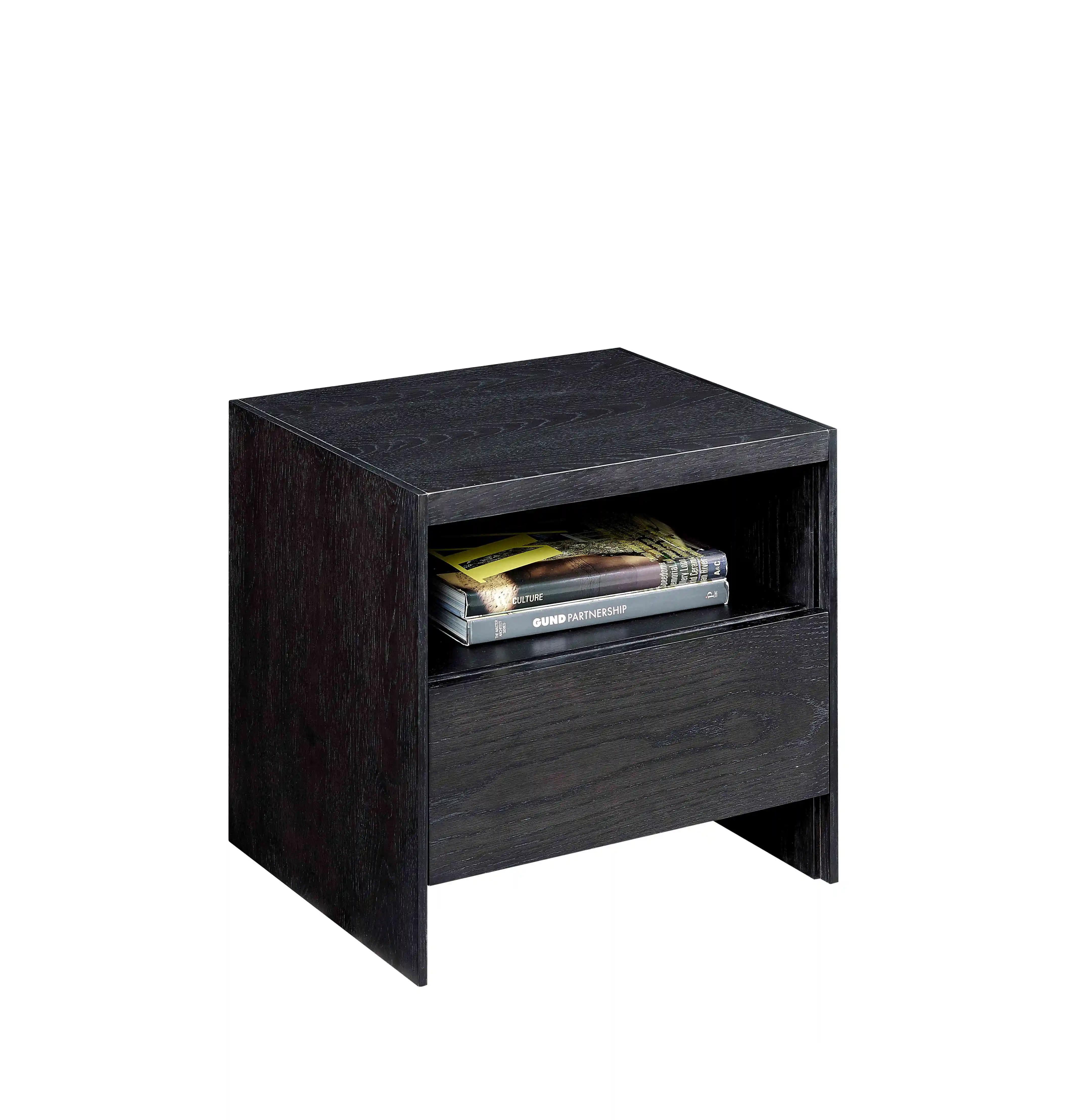 Modern Design Bedroom Furniture Black Oak Bedside Table Night Stand Usage Wood for Home Shenzhen Wooden Nightstand Rectangular
