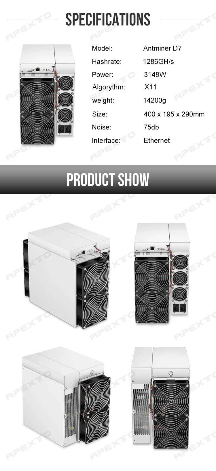  Antminer D7 1286Gh Bitmain mining X11