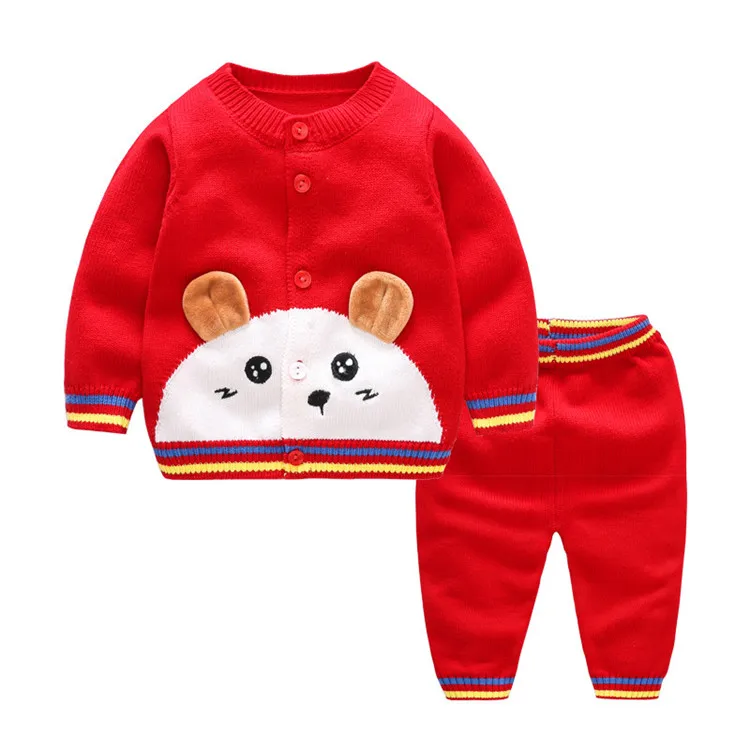 
two piece cartoon crochet knit kids sweaters winter fall baby sweater sets for girls 