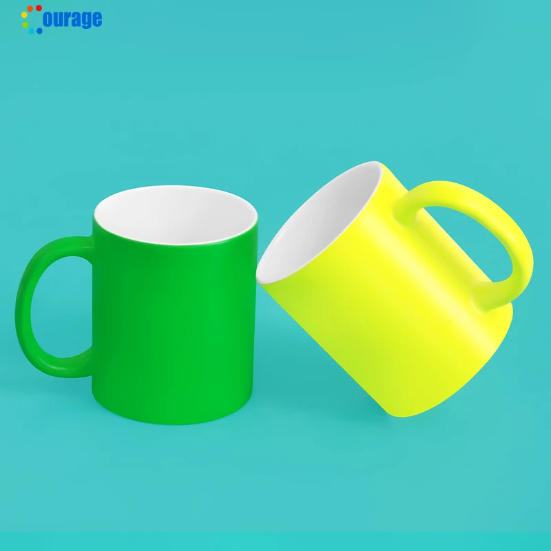Factory price 11oz glossy fluorescent color sublimation coated ceramic mugs blanks coffee mug for sublimation printing