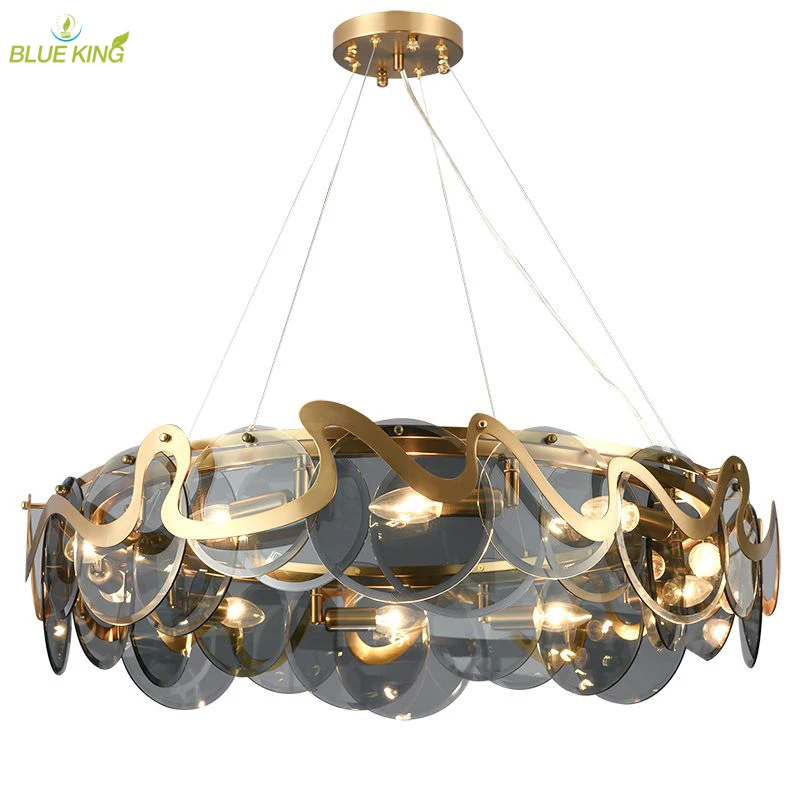 post modern Frosted white glass stairwell chandelier parts glass multicolored chandelier hotel living room round ceiling lamp