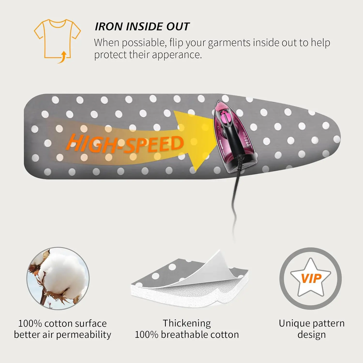 Ironing Board Cover with Extra Thick 7 mm Padding, 100% Cotton Covers Easy-Fit for Protecting Ironing Board Size Up to