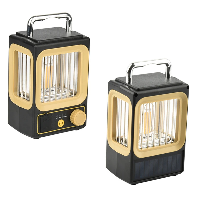 Vintage Portable Hanging Camping Lights Multifunction Lamp Rechargeable Lantern Indoor Decorative Lights with Solar Panel