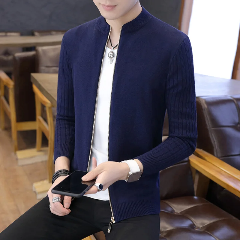 Cardigan Men Cotton Sweater Men Brand Clothing Zipper Fashion Winter Jacket Striped  Personality  sweater