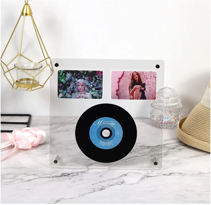 bespoke double sided clear acrylic tabletop CD photocard picture frames lucite magnetic photo frame stand