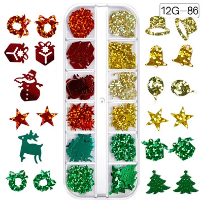 NGP232 Nail Art Designs 12 Grids Christmas Series Snowflake Snowman Elk Gift Star Crutch Sequin For