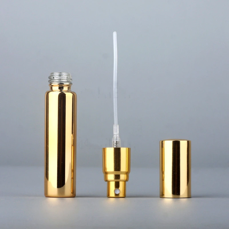 UV printing sliver gold black empty refillable perfume bottle luxury round 10 ml perfume glass bottle with gold sprayer and cap