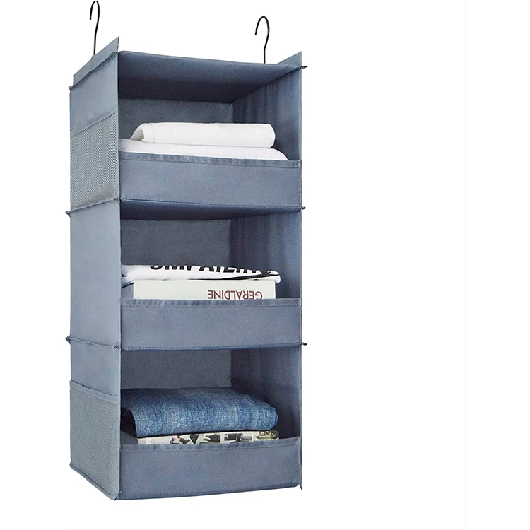 Foldable Wardrobe Organizer with 4pocket Collapsible Storage Hanging Bag Washable Plastic board 3 Shelf Hanging Closet Organizer