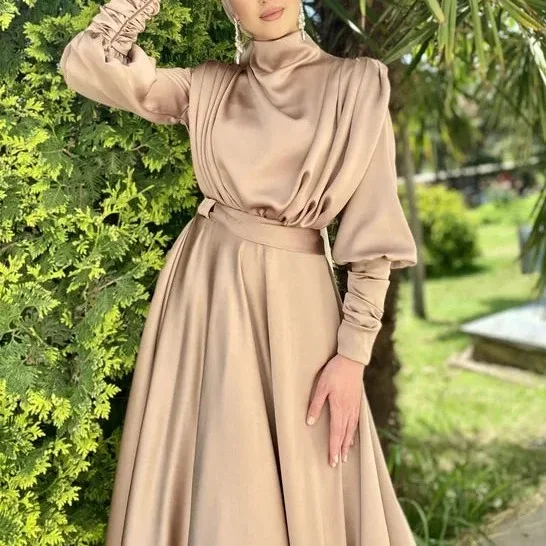 Custom Muslim Wear Manufacturers Dubai Muslim Satin Modest Wedding Party Prom Evening Maxi Dress For women