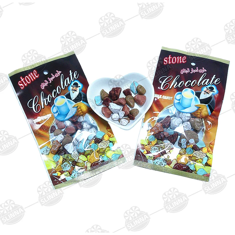 Design Stone New Bag Packaging Chocolate Candy Cartoon Chocolate Flavor Candy Wholesale Sweet Candy Bags and Trays in Stones
