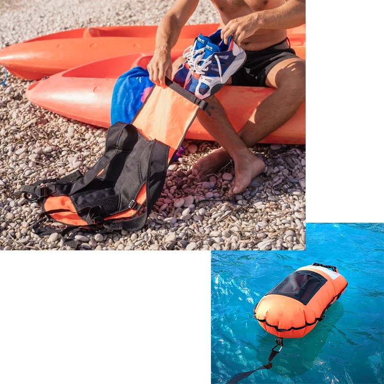 Neon Bright Color Tow Float Bubble 28liter Swimming Buoy Waterproof Dry Bag Backpack PVC Phone Protector For Open Water Swimming