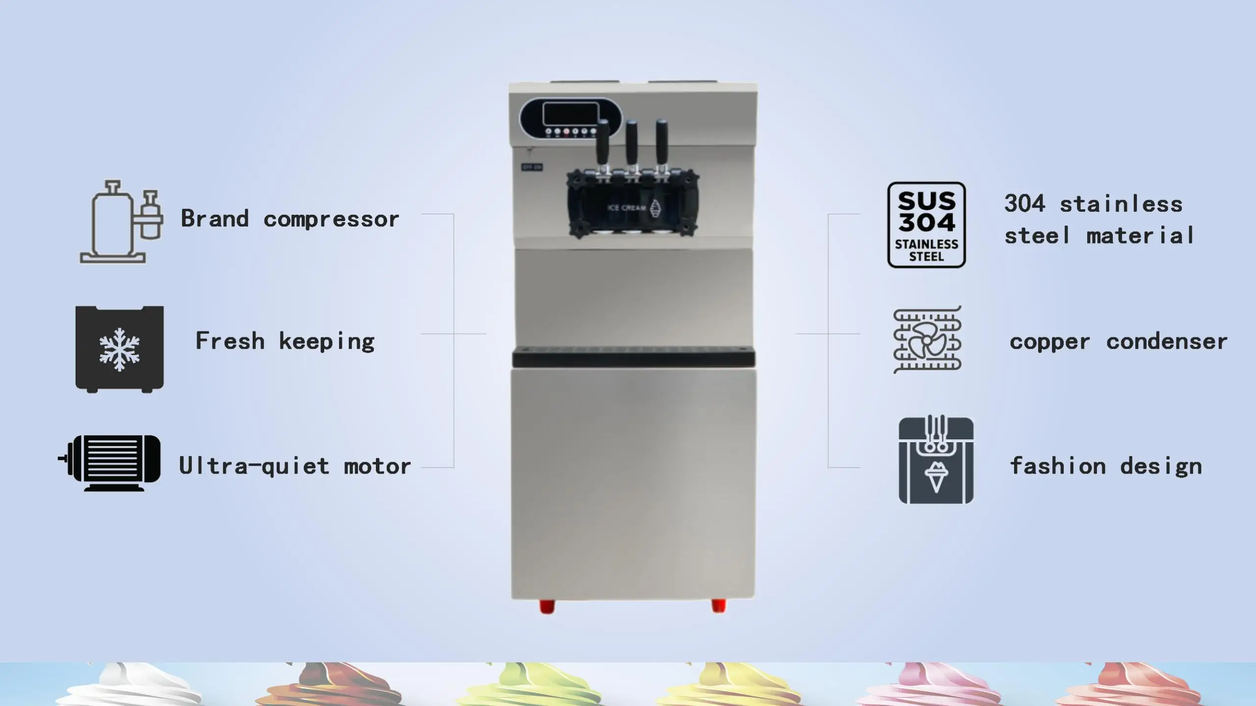 Brenu manufacture Automatic Big Capacity A Cornet De Glace R404a Automatic Soft Vending Serve Ice Cream Maker Machine For Busine