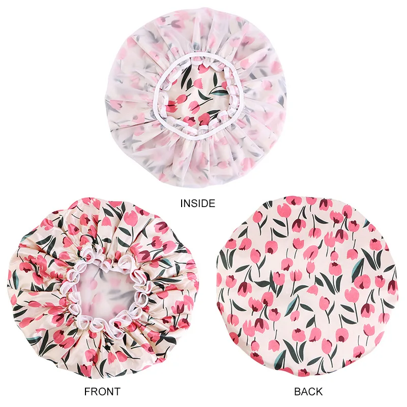 Syh779 Flower Pattern Women Sleep Bonnet Printed Satin Wide Elastic Band Female Hair Custom Hair Tie Fashion Beanie Sleep Cap