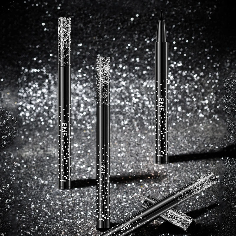 Высококачественная профессиональная водостойкая клейкая черная жидкая подводка для глаз с миниатюрным пером, фирменная торговая марка, подводка для глаз с принтом звезд