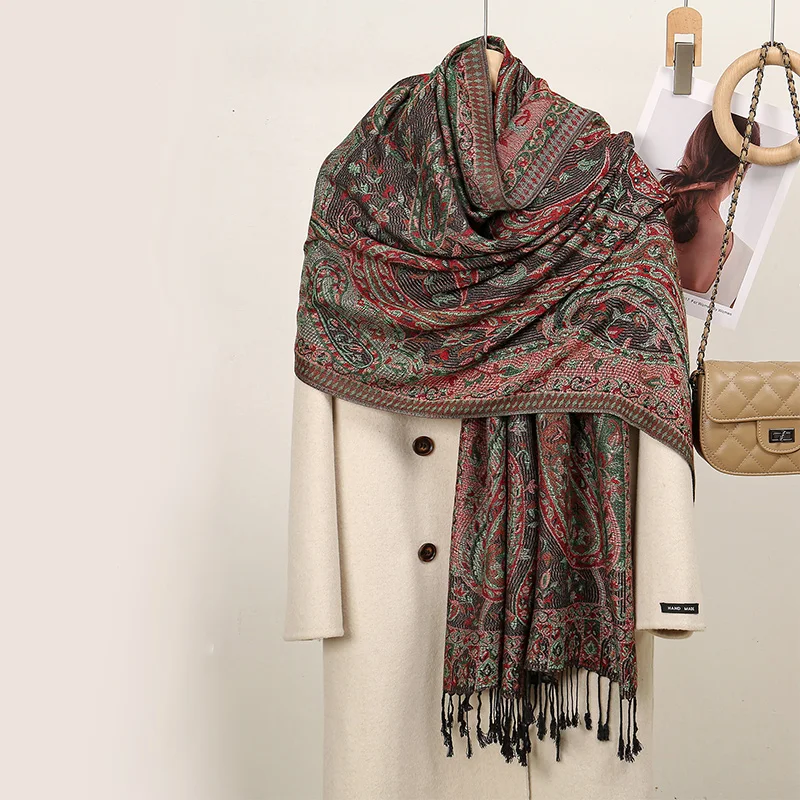 Fashion New Cashew Jacquard Hijab Paisley Scarf Soft Vintage Printed Hijab Cotton Pashmina Shawl Scarf For Women