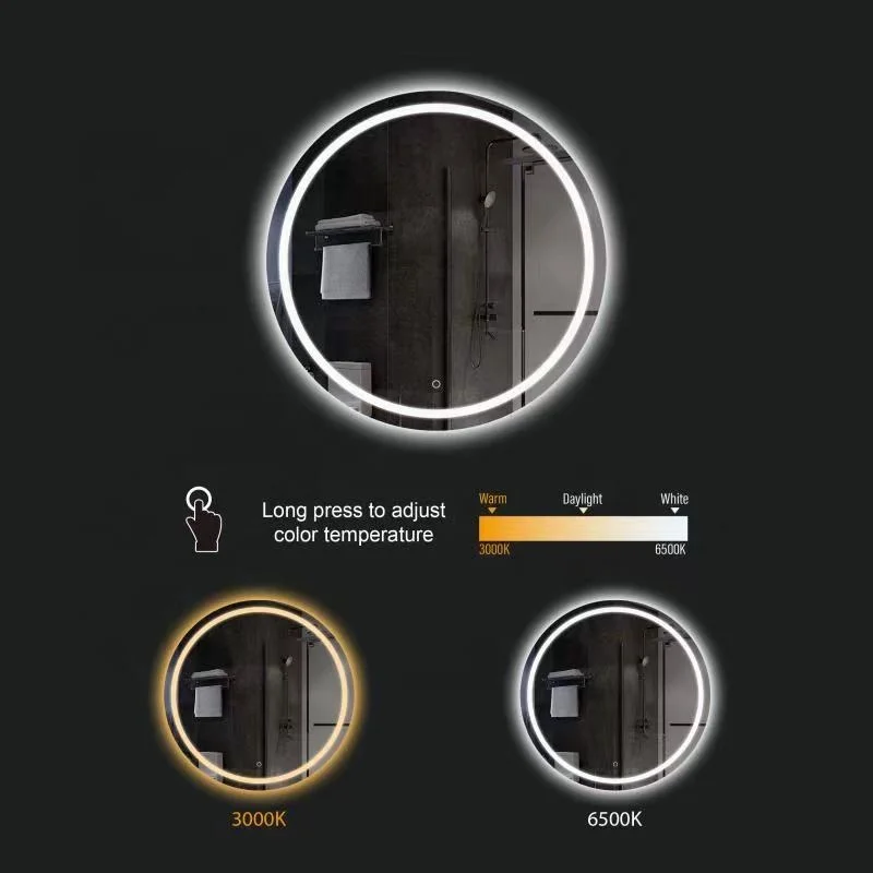 Bathnology Modern round Smart Backlit LED Wall Mirror Touch Switch Bathroom Makeup Mirror Wall Mounted