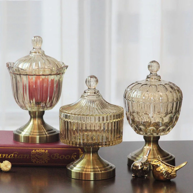 Glass Apothecary Jar With Lids  Wedding Candy Buffet Containers Golden metal stand glass candy jar