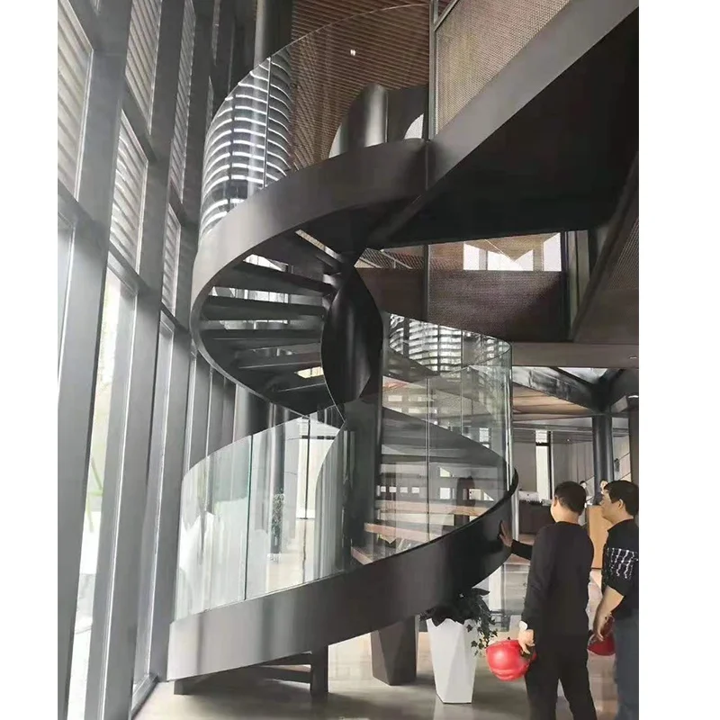 VIKO Building Code Tempered Glass Railing Modern Curved Stairs Steel Staircase