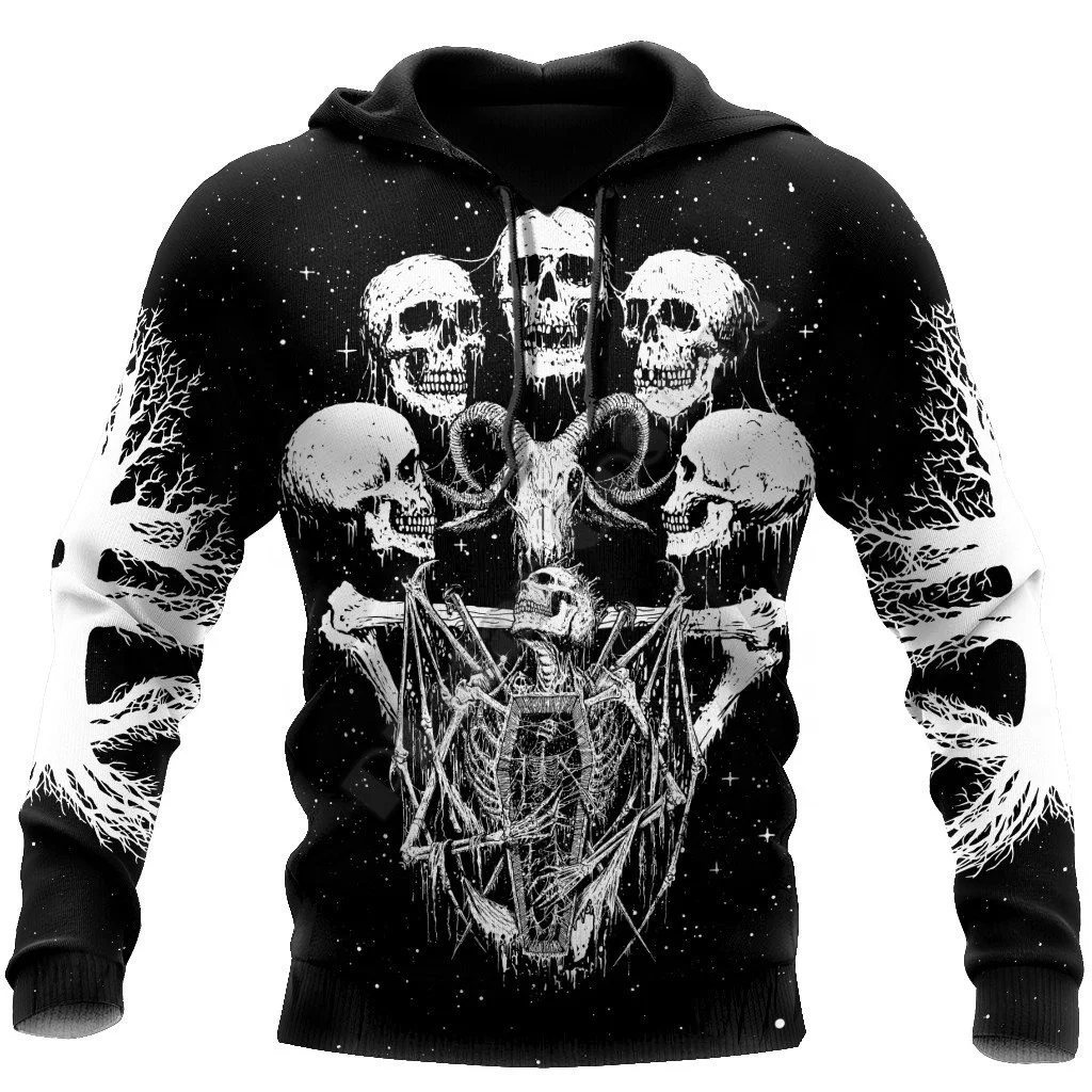 Customization printing pullover hoodie Skull pattern halloween hoodies cotton polyester  digital printing  hoodie breathable