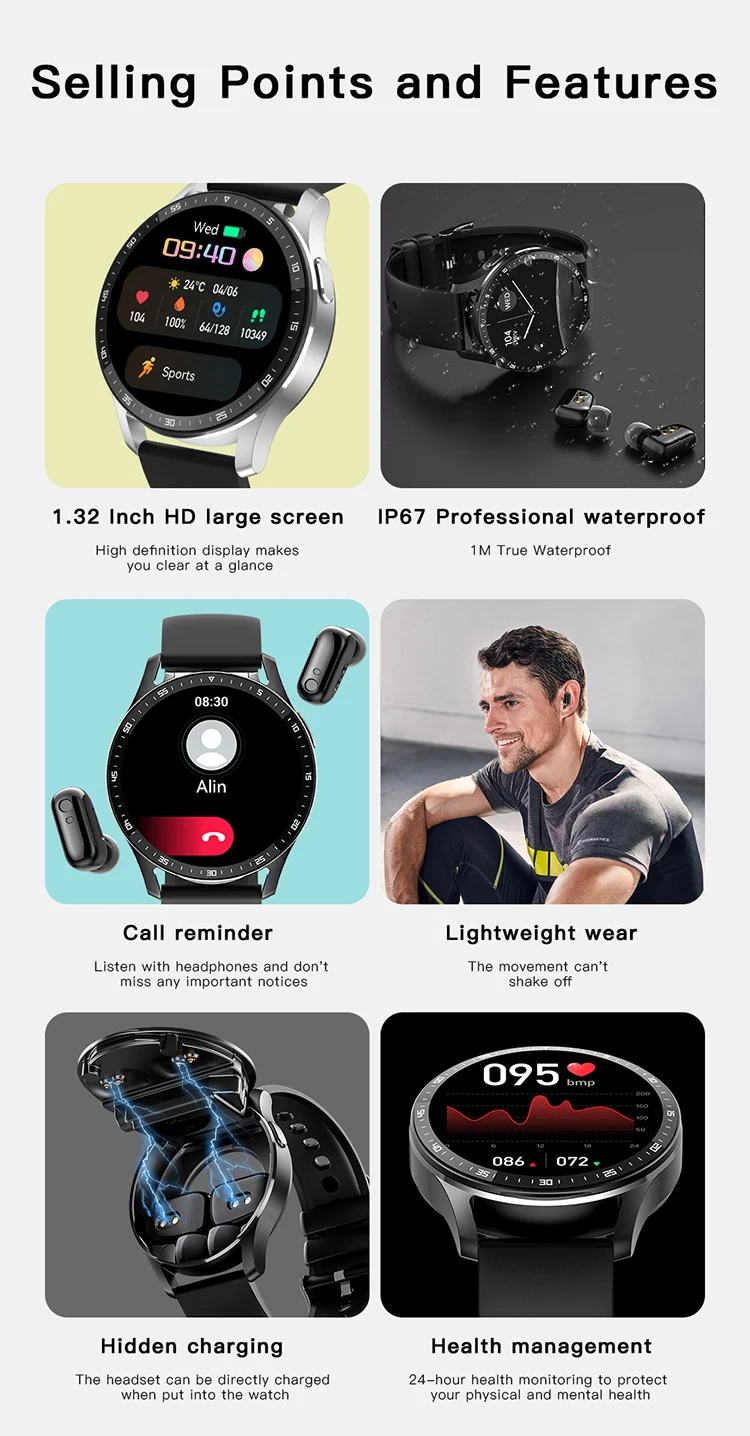 2023 New X7/X8/R6/S6 TWS Smartwatch Con Auriculares 2 en 1 Smart Watch with Earpod
