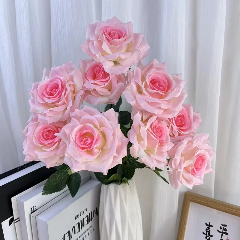 Factory Direct Sell Colourful Artificial Flowers Wedding Rose With 9 Heads Flower Bouquet