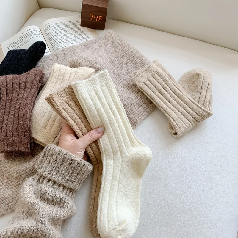Winter Woolen Socks Women Japan Socks Ins Fashion Thickened Autumn Japanese Style Korean Solid Color Cotton Winter Socks