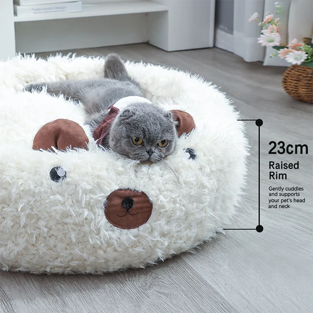 Alpaca Cartoon Bear Round Pet Dog Bed Custom Cat Bed House Bed For Dog Cute Pet Nest Kennel Soft Sleep Dog Matress Pet Supplies