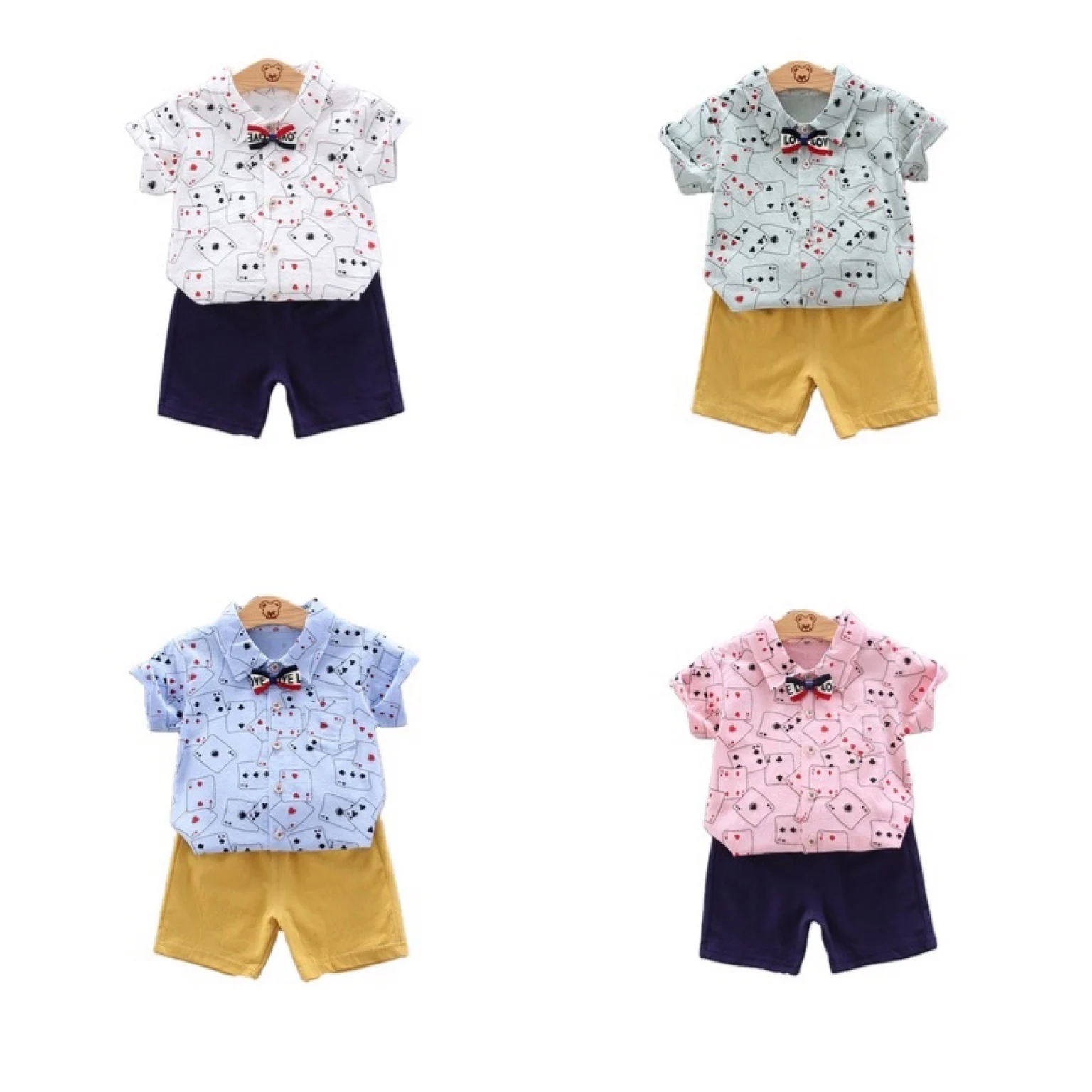 
2020 summer AliExpress Lapel poker pattern shirt shorts pullover two piece suit african children boys clothing sets 