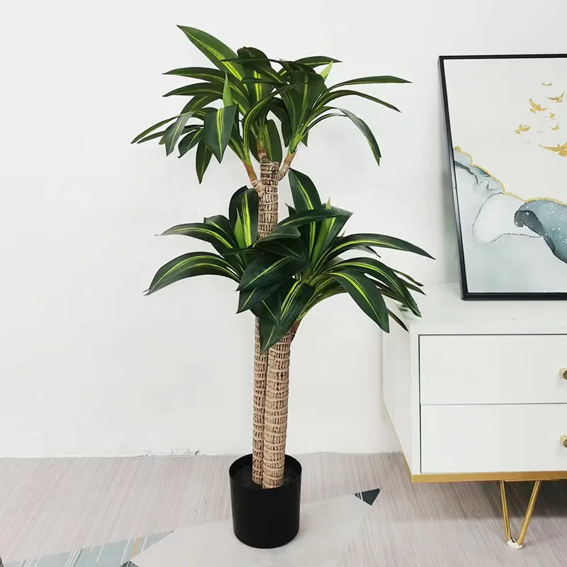 High quality artificial plant 140cm 3 pole 3 head 98 leaves Dracaena fragrans bonsai green plant