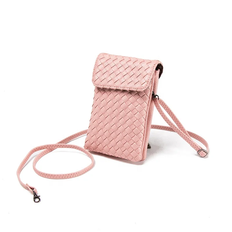 Korean Version Of The Mini PU Woven Cute Cell Phone Bag Coin Purse Shoulder Crossbody Bag For Women