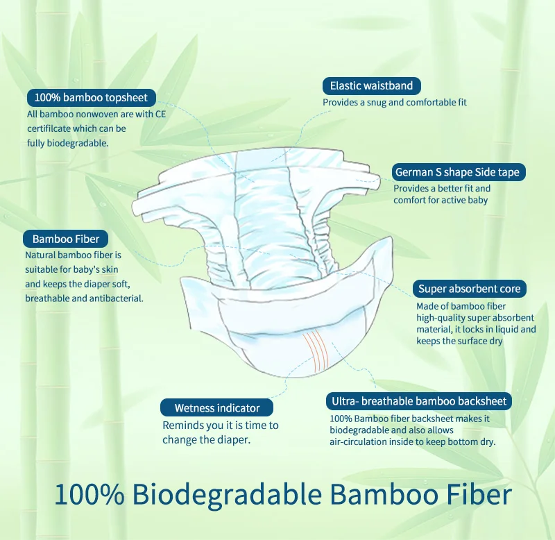 OEM free sample biodegradable diapers nappies degradable fluff pulp Organic Bamboo Newborn Baby Diaper Nappy