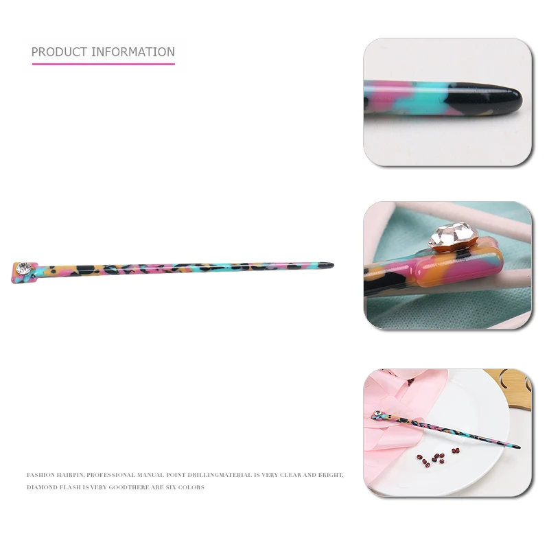 Chinese Style Hair Chopsticks with Rhinestone Custom Tortoiseshell Acetate Hair Forks Women Styling Hair Sticks
