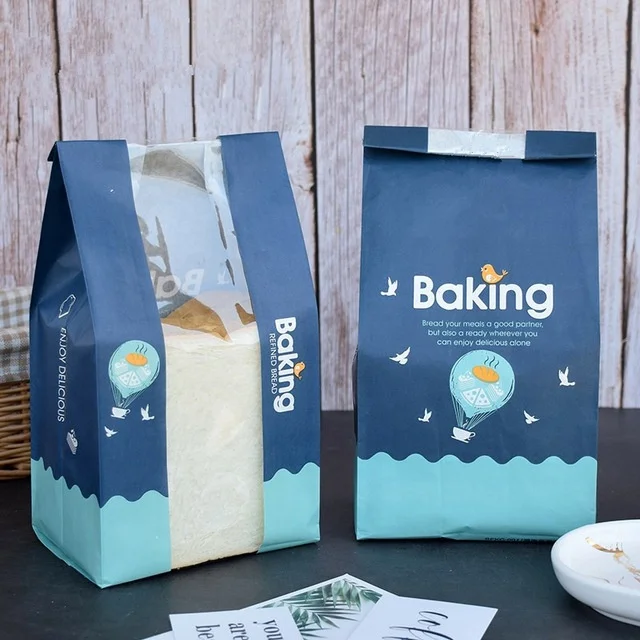 
Kraft Paper Bread Clear Avoid Oil Packing Baking Food Package Plastic Reusable Biscuit Cookies Self Standi Toast Bags 