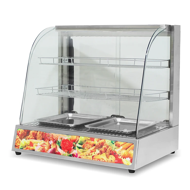 Manufacturers Supply Counter Top Stainless Steel Heat Display Electric Food Warming Showcase With Curved Glass