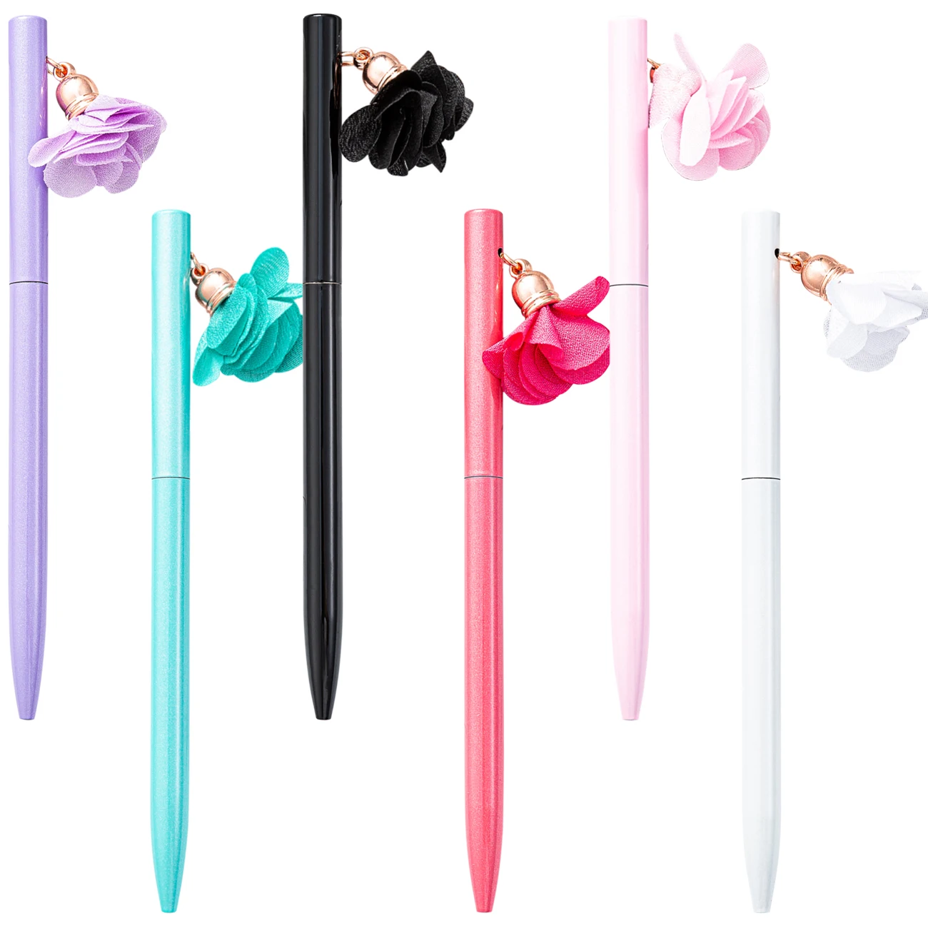 Custom Logo Colorful Spinning Pen Ballpoint New Design Cute Stationary with DIY Flower Promotion 1.0mm Metal Writing Width