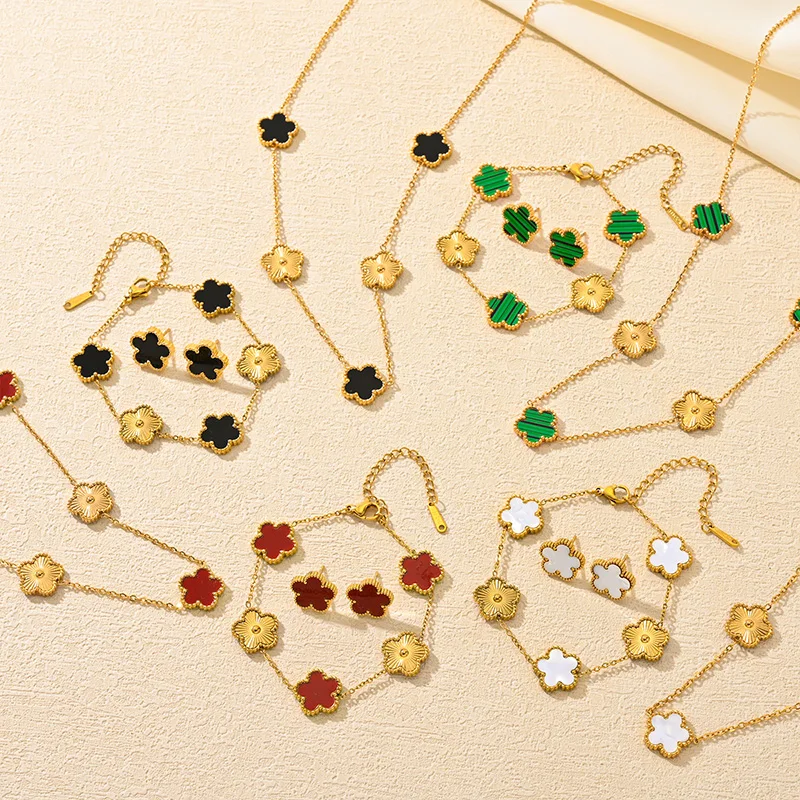 Женский позолоченный набор украшений из нержавеющей стали