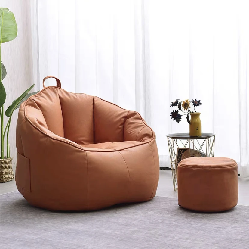 2021 hot sell pumpkin shape bean bag chair  PU leather fabric  bean bag sofa for adult