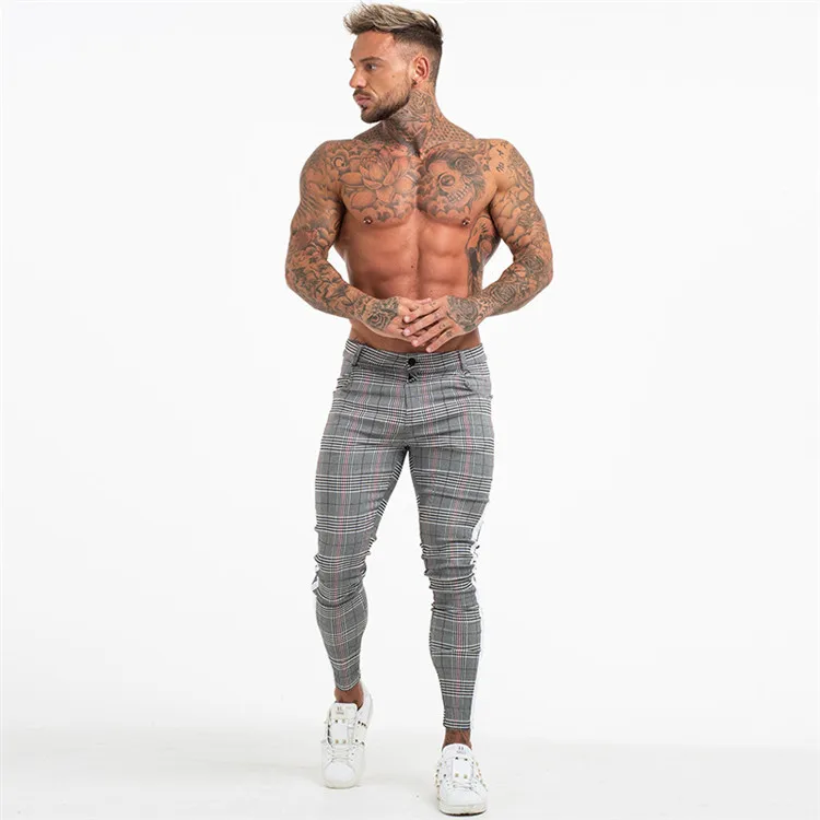 FREE Shipping Mens Chinos Slim Fit Men Skinny Chino Pants Super Comfy Stretch Pants For Men Plaid Design Side Stripe pants