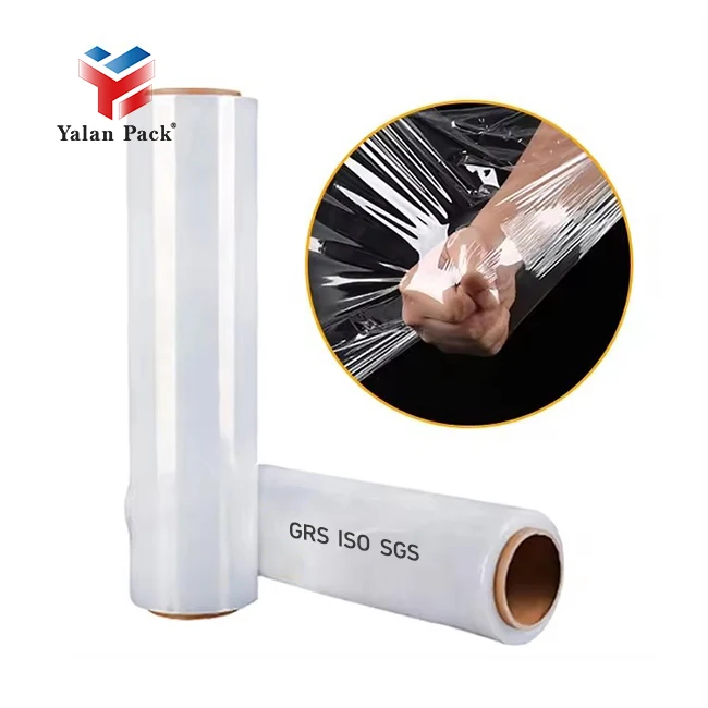 High Quality Transparent 50Kg 500Mm Printed Mini Handle Pvc Pallet Plastic Wrap Jumbo Roll Lldpe 20 Microns Clear Stretch Film