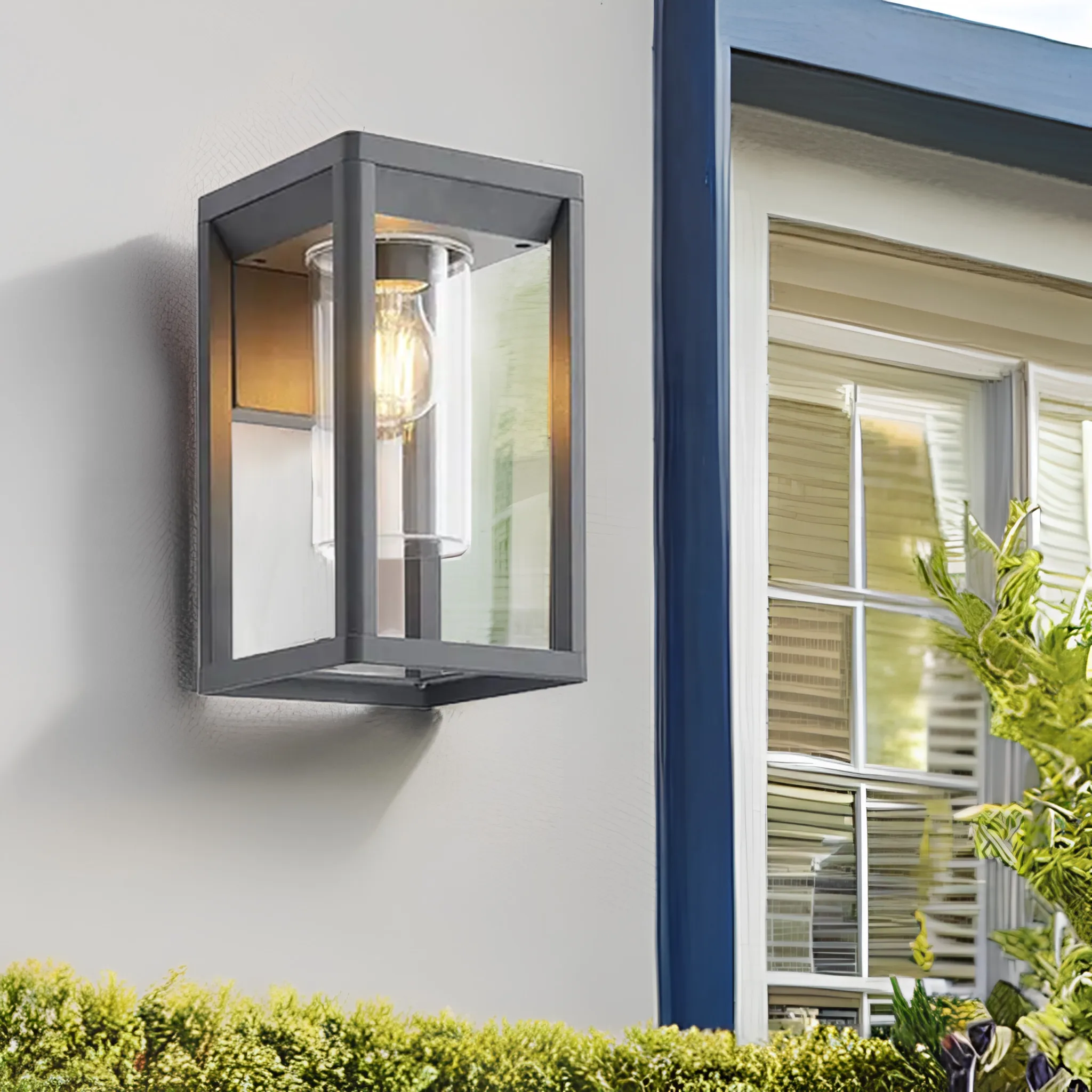 Landscape ip44 die-cast aluminum pc shade square box e27 15w mounted outside lights for walls