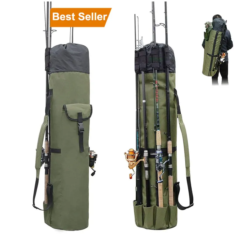 Canvas Multiple Bag Holds 5 Rod Fishing Pole Pouch Reel Organizer Bag Travel Carry Case Durable Waterproof Fly Fishing Rod Bag