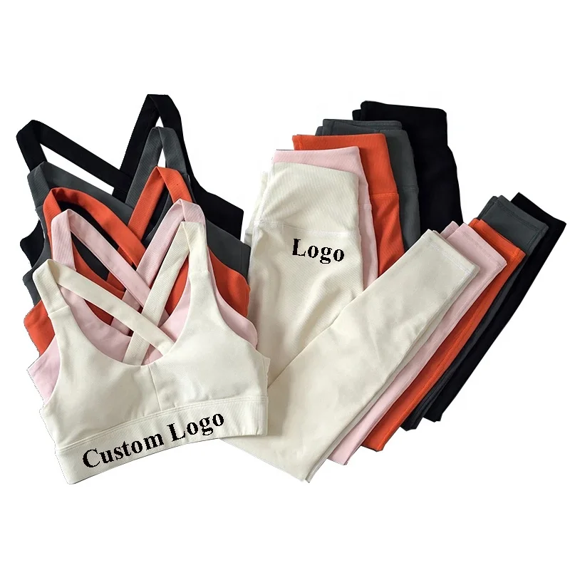 2 Pieces Set Workout Clothes Women Sport Bra Cross Back Running Leggings Gym Clothing Athletic Seamless Yoga Set