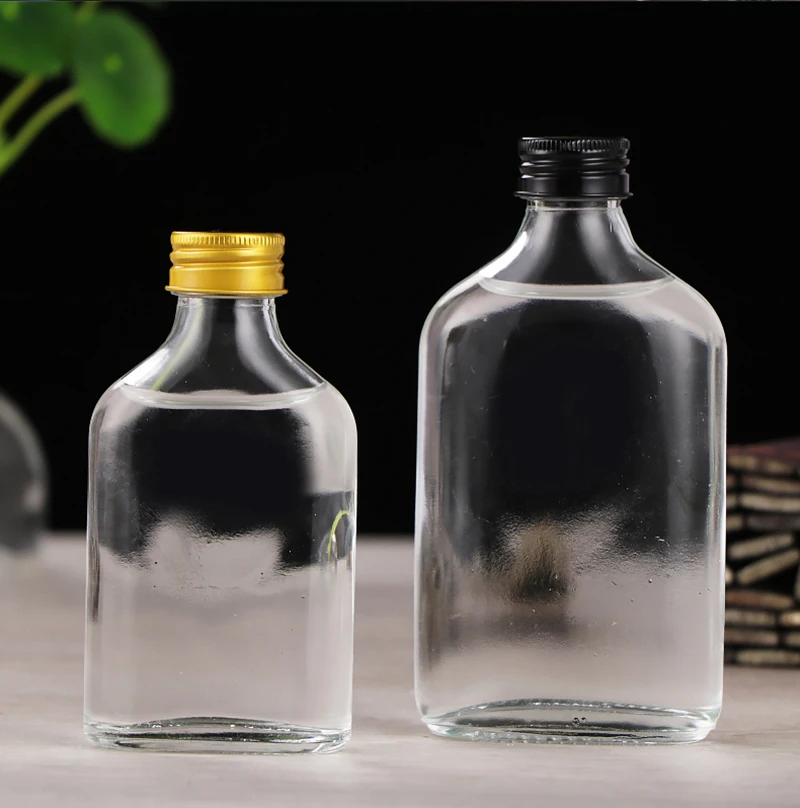 High quality hot selling 100ml gin glass bottle with aluminum sealing cap flat wine bottle
