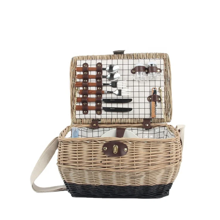 Hand-woven  willow picnic basket set wicker basket for outside food