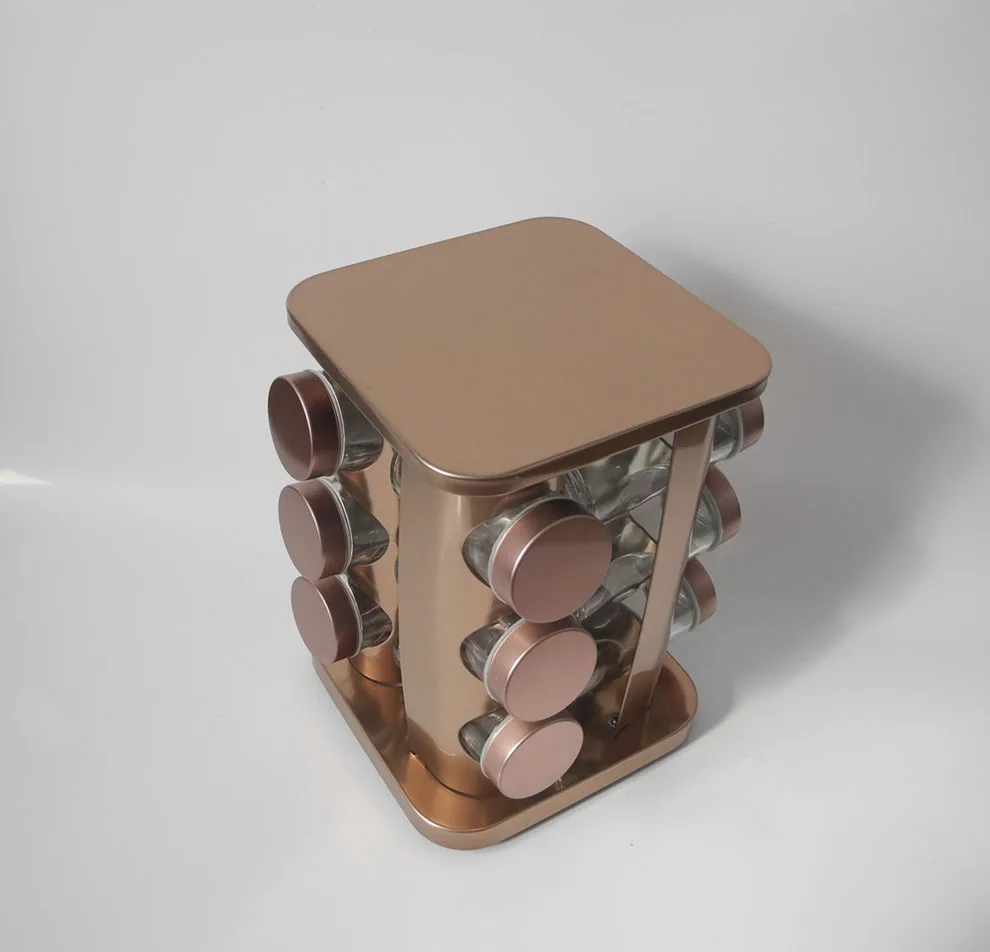 Square Revolving Spice Tower Round Spice Rack Set of 12 Spice Jars Seasoning Storage Organization Stainless Steel