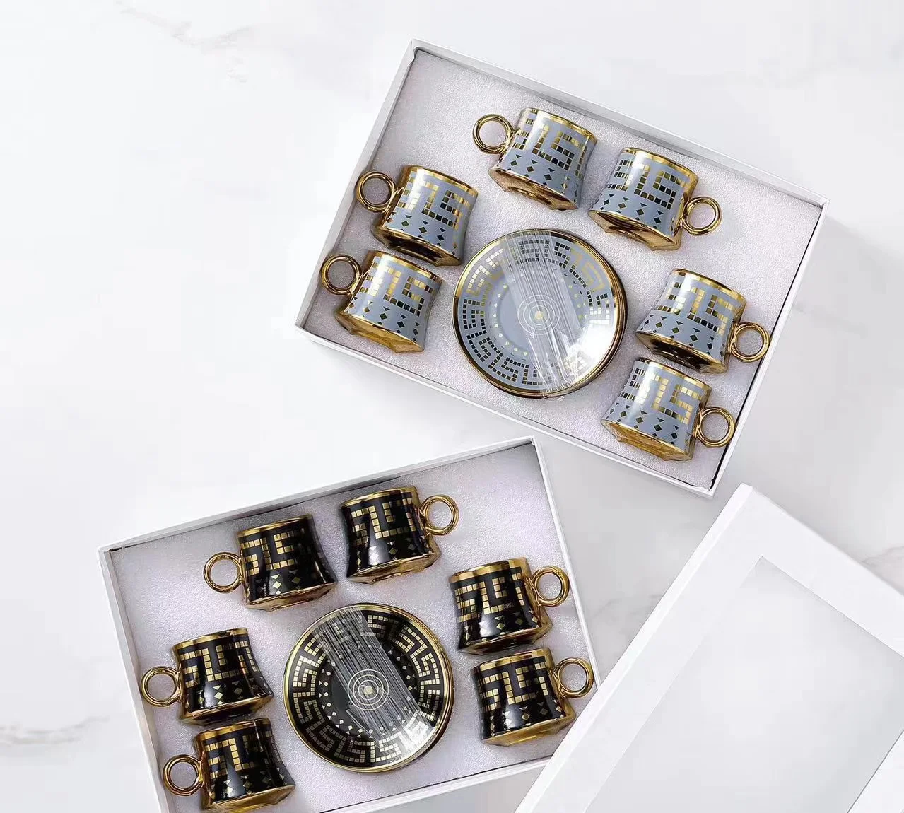 Custom Middle East Turkey Arabic Vintage Gold Plated Porcelain Ceramic Coffee Tea Cup And Saucers Set Of 12