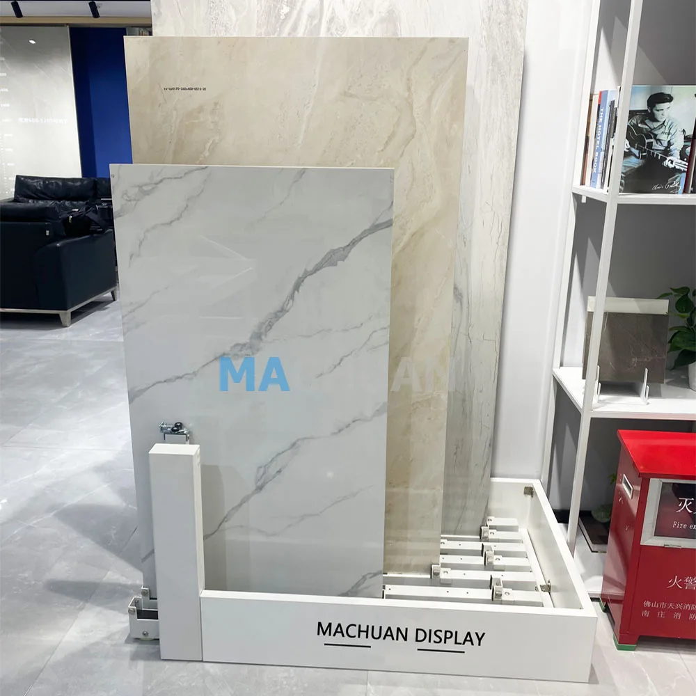 High quality Sliding Tile Display Rack Ceramic Metal Tile Display Stand for showroom